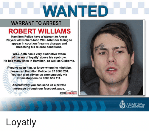 WANTED WARRANT TO ARREST ROBERT WILLIAMS Hamilton Police Have a Warrant ...